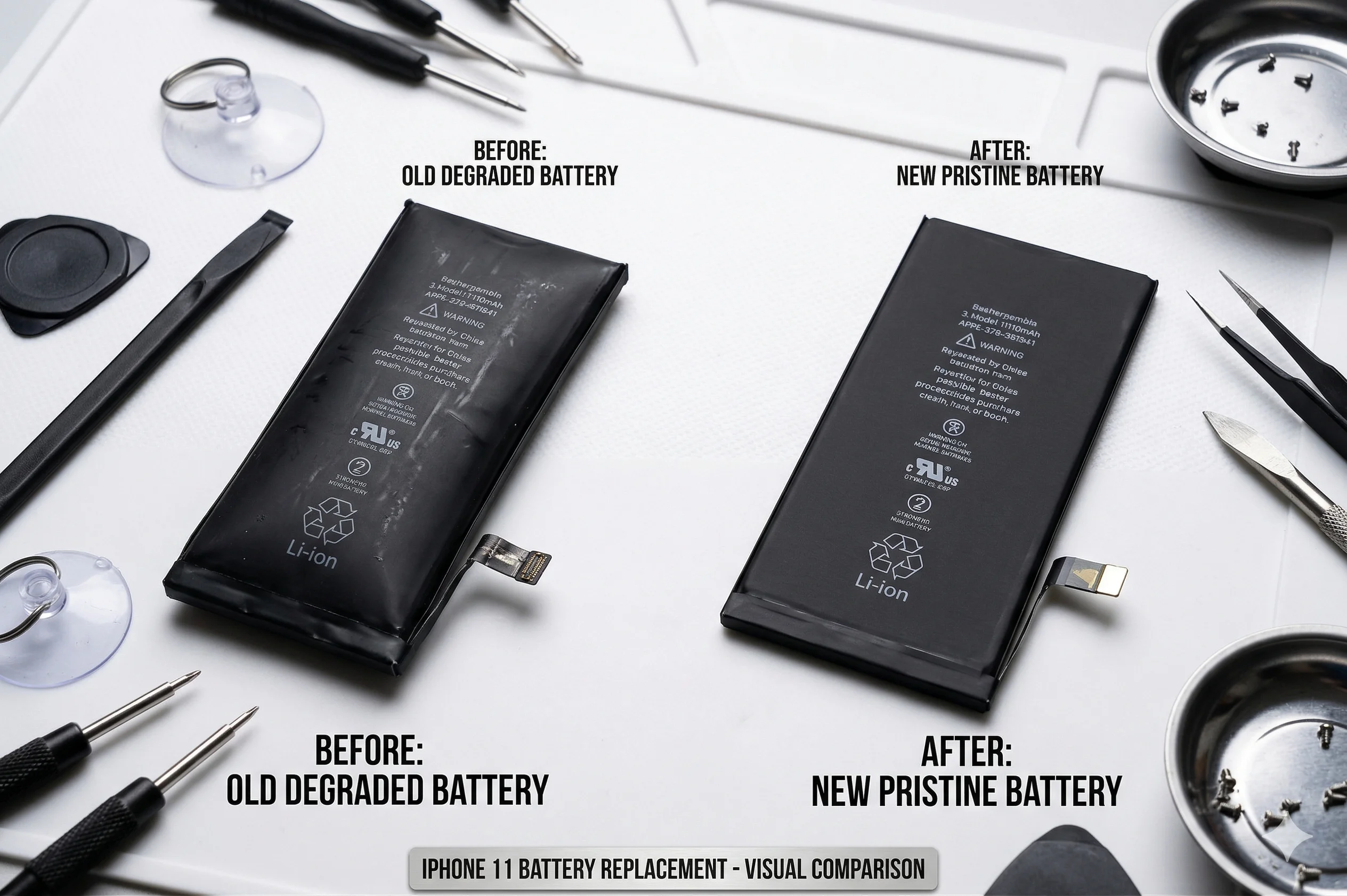 Confronto batteria iPhone 11 vecchia degradata e nuova