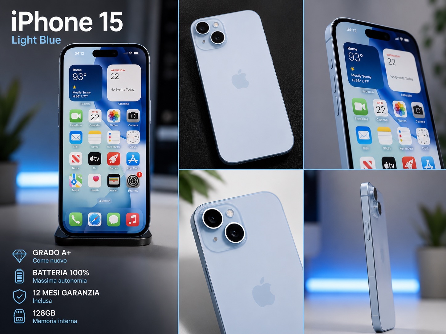 Apple iPhone 15 128GB Blue Grado A+ immagine 2